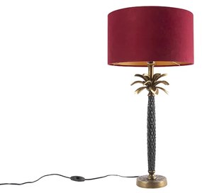 Art Deco stolná lampa bronzová s červeným zamatovým tienidlom 35 cm - Areka