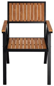 Set 2 záhradných stoličiek HWC-J95, hliník imitácia dreva - čierny rám, teak
