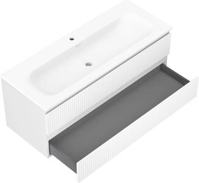 Mexen Rivel, kúpeľňová skrinka 120 cm s umývadlom Vela, 2 zásuvky, drážkovaná, biela matná, 91A20-12047-2-BFF01-W23M01