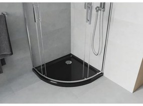 Mexen Rio, štvrťkruhový sprchovací kút s posuvnými dverami 80 x 80 cm, 6mm číre sklo, chrómový profil + čierna sprchová vanička, 863-080-080-01-00-4170