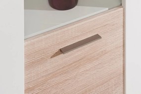 Vysoká vitrína Caracas typ 01, dub/biely lesk, s osvetlením