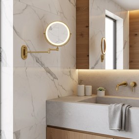 Rea Glow, kozmetické LED zrkadlo nástenné 20 cm, zlatá matná, HOM-70002