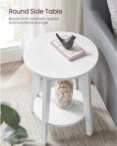 Príručný stolík, malý okrúhly stolík so spodnou policou, biely