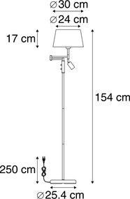 Stojaca lampa čierna s čiernym tienidlom a nastaviteľným svetlom na čítanie - Ladas