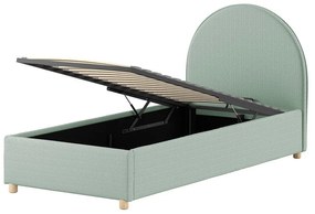 Zelená čalúnená jednolôžková posteľ s úložným priestorom s roštom 90x200 cm Moon – Vipack