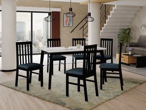 Rozkladací stôl so 6 stoličkami AL16, Morenie: biela, Poťahové látky: Hygge D91, Farby nožičiek: čierna