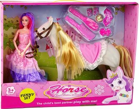 LEAN Toys Bábika princezná s bielym koníkom – figúrky a doplnky