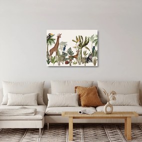 Sklenený obraz - Džungľa plná zvieratiek (70x50 cm)
