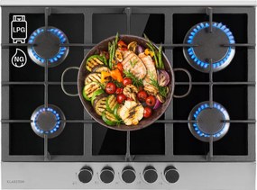 Klarstein Alchemist, plynová varná doska, 5 hliníkových horákov, sklokeramika, čierna