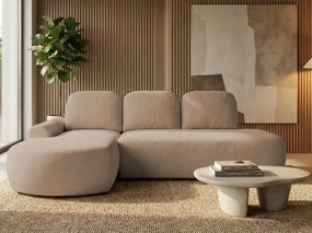 Rohová sedačka s funkciou spania Cloud ľavá s úložným priestorom na posteľnú bielizeň béžová plyšová