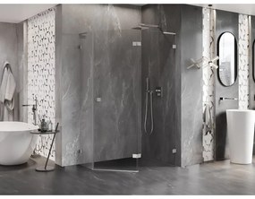 Mexen Lunar, L pravý výklopný päťuholníkový sprchový kút 100x90 cm, 8mm číre sklo, oceľový profil, 831L-100P-090L-97-00-P