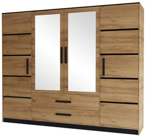 Šatníková skriňa Hamila 201, Farby: dub craft zlatý / dub craft zlatý + čierna