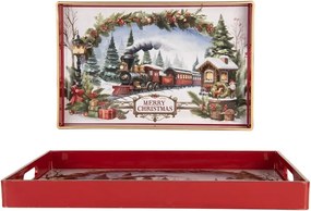Červený vianočný umelý podnos Merry Christmas - 41*26*4 cm