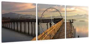 Obraz - Na brehu jazera Obersee (s hodinami) (90x30 cm)