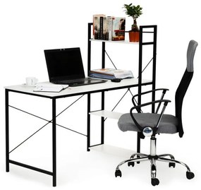 ModernHome Kancelársky písací stôl s regálom - biely, HG-04 WHITE
