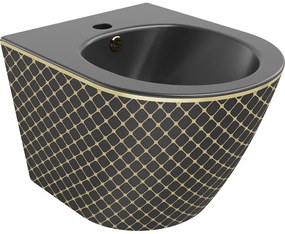 Mexen Lena, závesný bidet 480x370x325 mm, čierna matná - zlatý vzor, 35224879