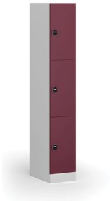 Šatníková skrinka s úložnými boxmi, 3 boxy, 1850 x 300 x 500 mm, zámok s čítačkou RFID kariet, červené dvere