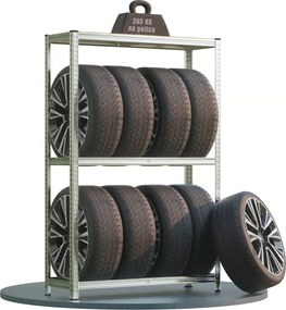Regál na pneumatiky TYRE, 120x40x180cm, max 795kg, strieborná / bledohnedá Jurhan