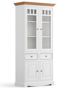 PROXIMA.store - Rustikálna drevená vitrína veľká 4s.2 - BELLUNO ELEGANTE FARBA: biela - dub