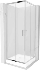 Mexen Rio, štvorcový sprchovací kút s posuvnými dverami 80(dvere) x 80(dvere) x 190 cm, 6mm sklo námraza, chrómový profil + biela sprchová vanička RIO, 860-080-080-01-30-4510
