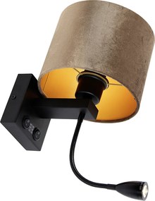 Nástenná lampa čierna s hnedým zamatovým tienidlom 18 cm - Brescia