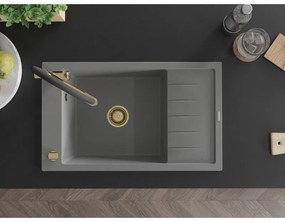 Mexen Elias, 1-komorový granitový drez 795x480x200 mm a drezová batéria Duo, šedá, 6511-71-671701-57-G