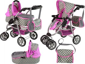 Alice Detský kočík pre bábiky 2 v 1 taška na nosenie ružové hviezdy