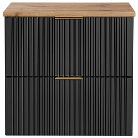 Závěsná skříňka pod umyvadlo Casad s deskou 60 cm černá/dub wotan