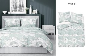 Súprava 1+1 posteľnej bavlnenej obliečky, Biele kvety na zelenom