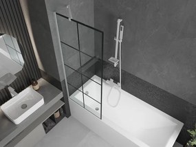 Mexen Next, vaňová zástena 1-krídlová 70 x 150 cm, fixné krídlo, 6 mm číre sklo s čiernym vzorom, biely profil, 895-070-000-00-77-20