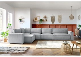 Svetlosivá menčestrová rohová pohovka (ľavý roh) Nihad modular – Bobochic Paris