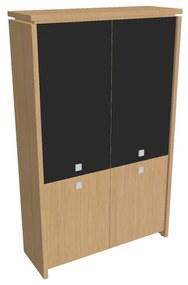 Vysoká skriňa Verno 128 x 46 x 210 cm, kombinované dvere, dub svetlý / čierna