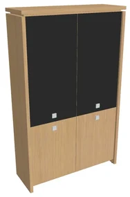 Vysoká skriňa Verno 128 x 46 x 210 cm, kombinované dvere, dub svetlý / čierna