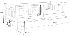 Detská posteľ z masívu borovice BEN so šuplíkmi - 200x90 cm - PRÍRODNÁ BOROVICA