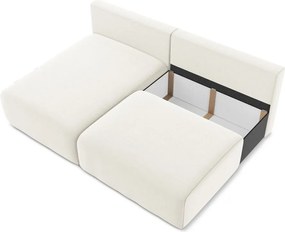 Krémovobiela zamatová rozkladacia/s úložným priestorom rohová pohovka (ľavý roh/s leňoškou) Kalena – Makamii