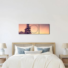 Obraz zasneženého stromu na lúke (s hodinami) (90x30 cm)