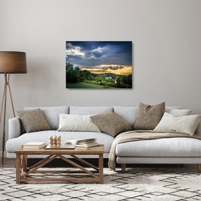 Sklenený obraz krajiny s lúčmi (70x50 cm)
