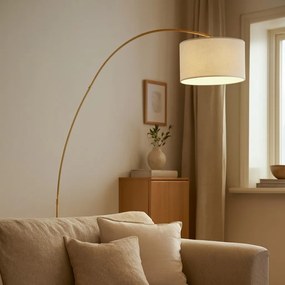 Moderná oblúková lampa béžová s teddy tienidlom - Vinossa