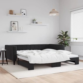 Denná posteľ s rozkladacou posteľou čierna 100x200 cm zamat 3196702