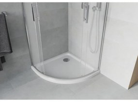 Mexen Rio, štvrťkruhový sprchovací kút s posuvnými dverami 80 x 80 cm, 6mm sklo námraza, chrómový profil + biela sprchová vanička, 863-080-080-01-30-4110