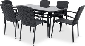 Noela Záhradný jedálenský set Klaudia čierny + 6x ratanová stolička Roma