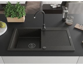 Mexen Leo, drez granitový 900x500x190 mm, 1-komorový a čierna batéria Telma, čierna-zlatá metalíza, 6501-75-670200-70-B