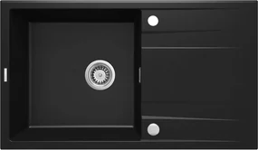 Deante Eridan, granitový drez na dosku 860x500x203 mm Z/O, 3,5" + priestorovo úsporný sifón, 1-komorový, čierna, ZQE_N113