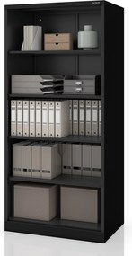 Kancelársky regál kovový, skrutkovaný, uzavretá zadná časť, čierny, 900x1950x600 mm: RUFUS