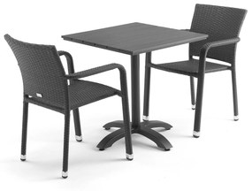 Zostava nábytku: Stôl Piazza + 2 ratanové stoličky Aston s opierkami rúk, šedé