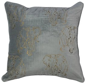 Šedý zamatový vankúš so zlatými slonmi - 45*45*16cm