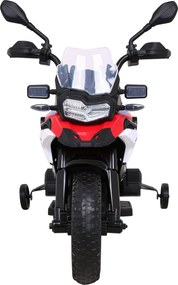 Ramiz Detský motocykel na batérie BMW F850 GS červený + pomocné kolieska + audio LED + pomalý štart + EVA