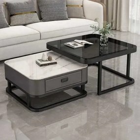 LuxuryForm DESIGN Konferenčný stolík ARAGON 70 × 70 / 60 × 60 cm – sivý / biely mramor + sklo (set 2 ks)