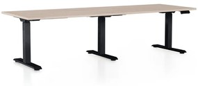 Výškovo nastaviteľný stôl OfficeTech Long, 240 x 80 cm, čierna podnož, dub