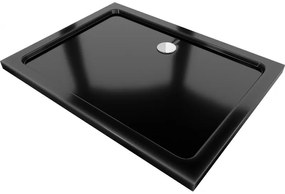 Mexen Slim, obdĺžniková sprchová vanička 100x70x5 cm, čierna, chrómový sifón, 40707010